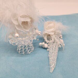 Handblown Glass Christmas Hanging Ornaments With Feathers Pearls and Roses